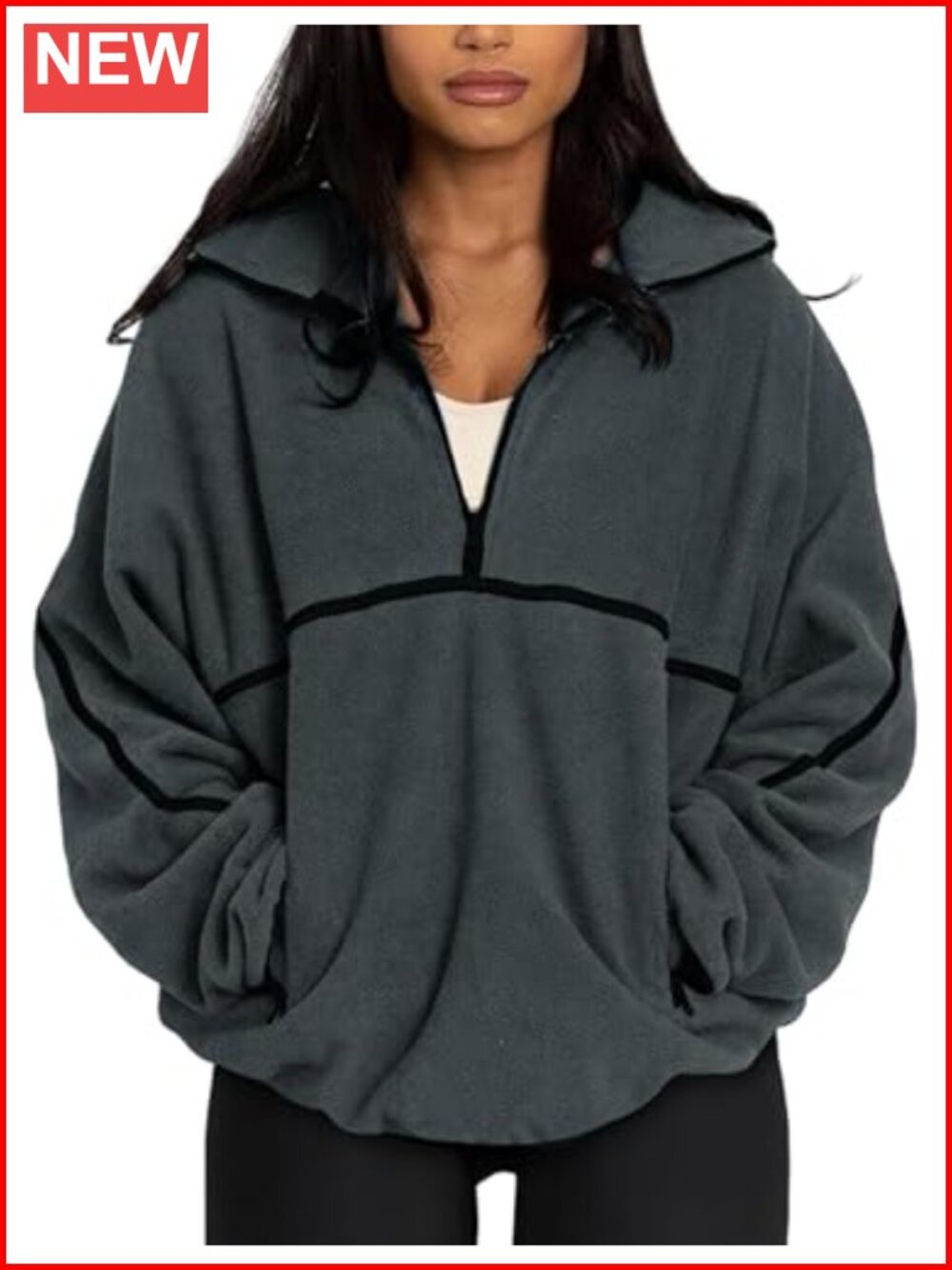 Fleece Quarter Zip Pullover Oversized Half Zip Sweatshirt Pockets